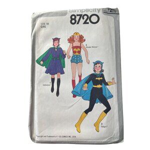 70s 8720 Simplicity Girls Costume Pattern Size 10 Catwoman Wonder Woman Batgirl